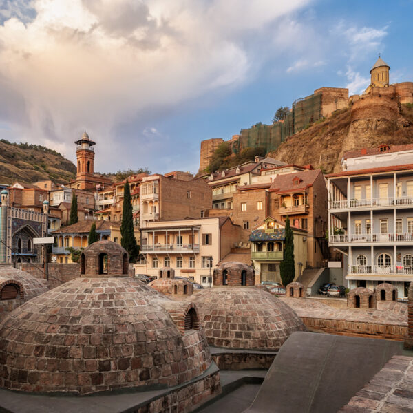 Sulfur,Baths,In,The,Abanotubani,District,Of,Tbilisi.,Georgian,Houses